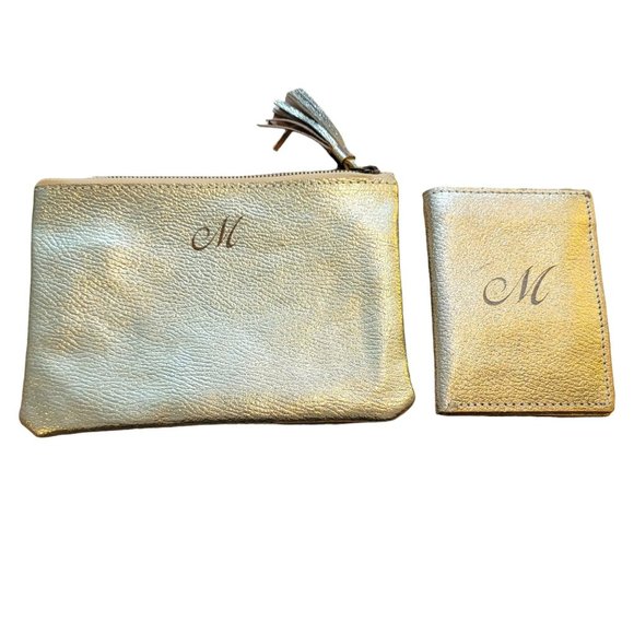 Gold Tone Clutch and Wallet Set Monogrammed "M" DH668 - Picture 1 of 6